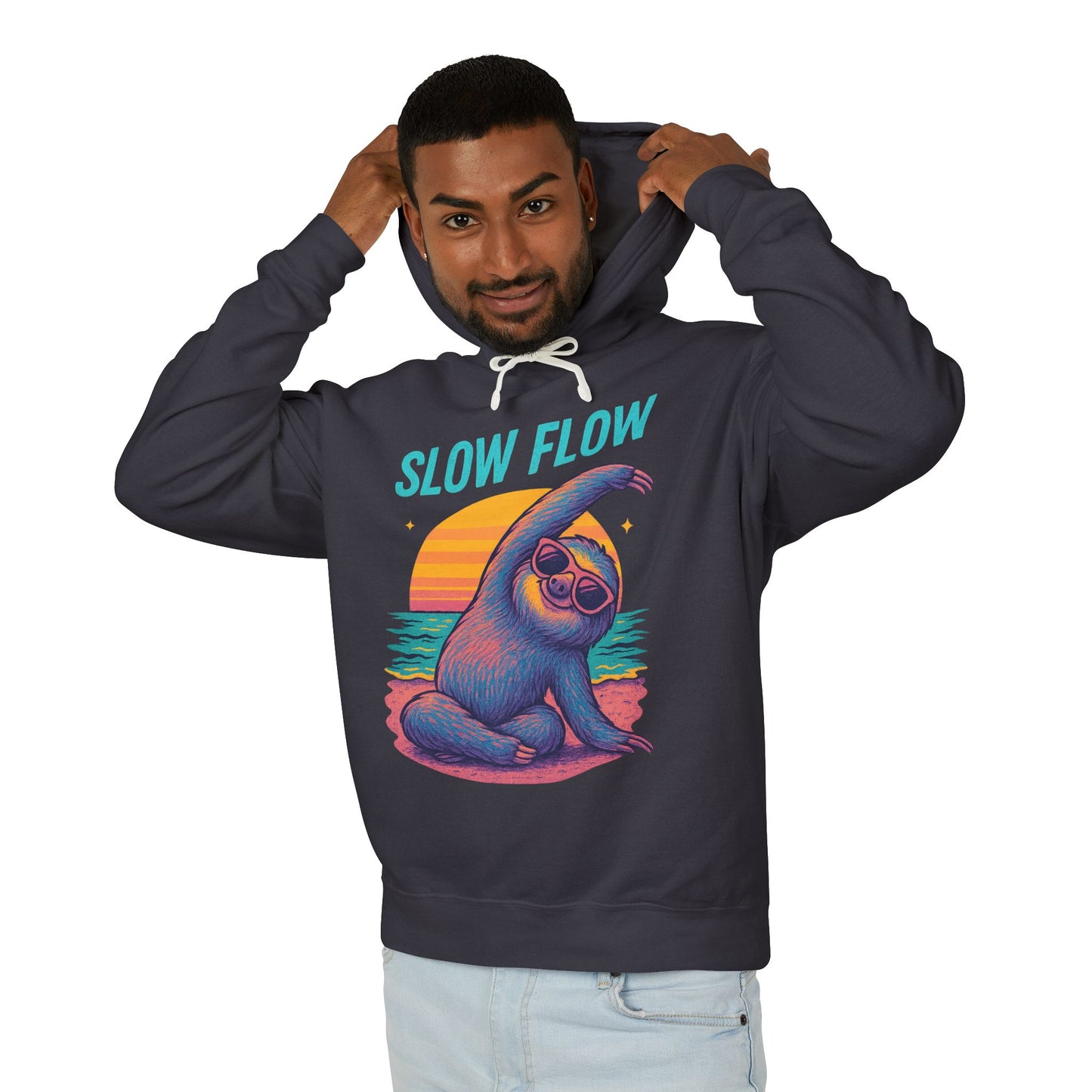 Slow Flow Beach Sloth Lightweight Hooded Sweatshirt - Unisex