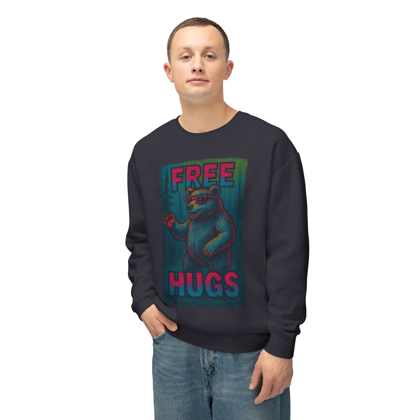 Free Hugs Chill Bear - Lightweight Crewneck Sweatshirt - Unisex