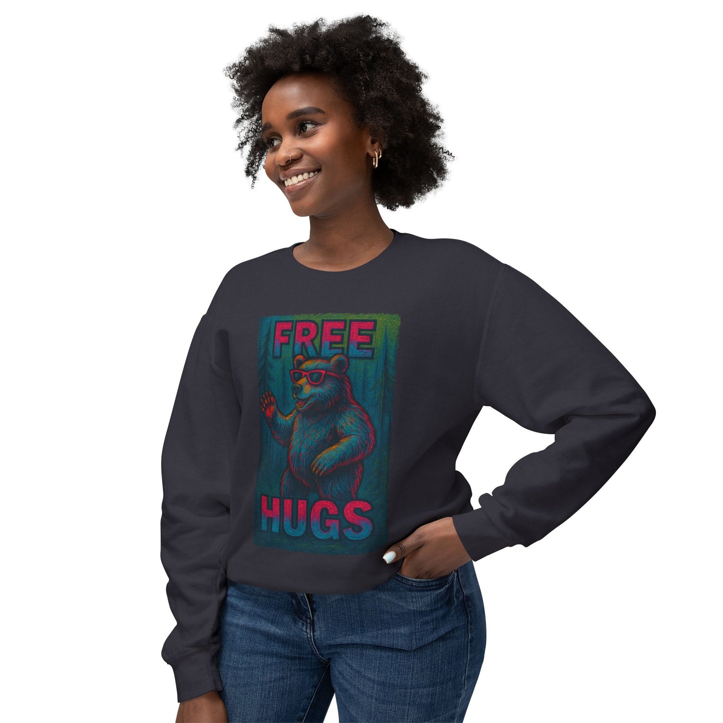 Free Hugs Chill Bear - Lightweight Crewneck Sweatshirt - Unisex